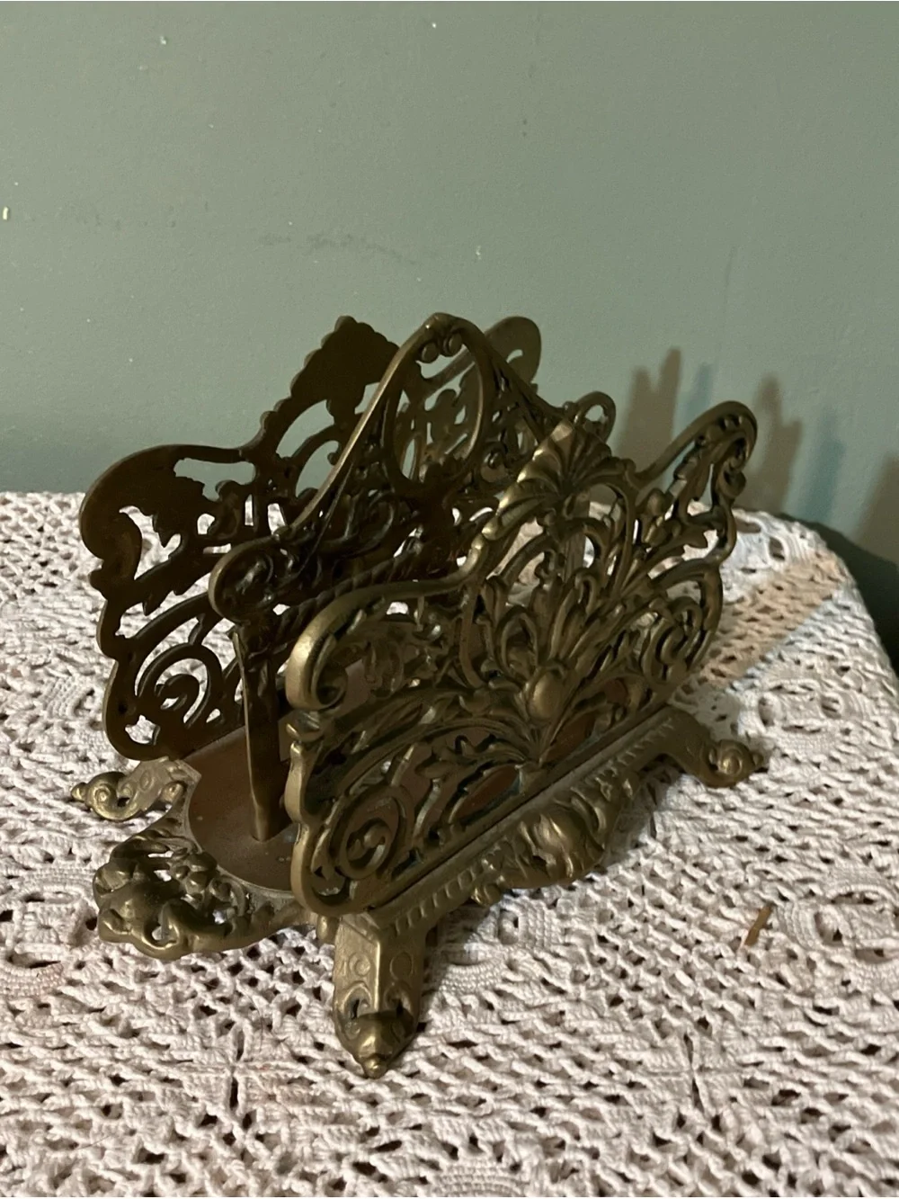 Vintage Large Ornate Victorian Style Brass Double Napkin Holder or Letter Holder